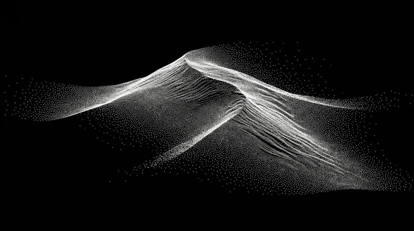 Abstract stippled forms on black — agentic drift